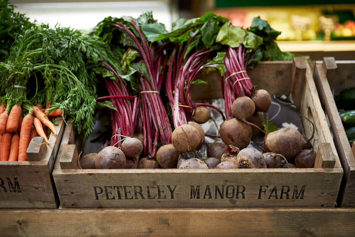 box of beetroot with peterley manor farm stamped on the front